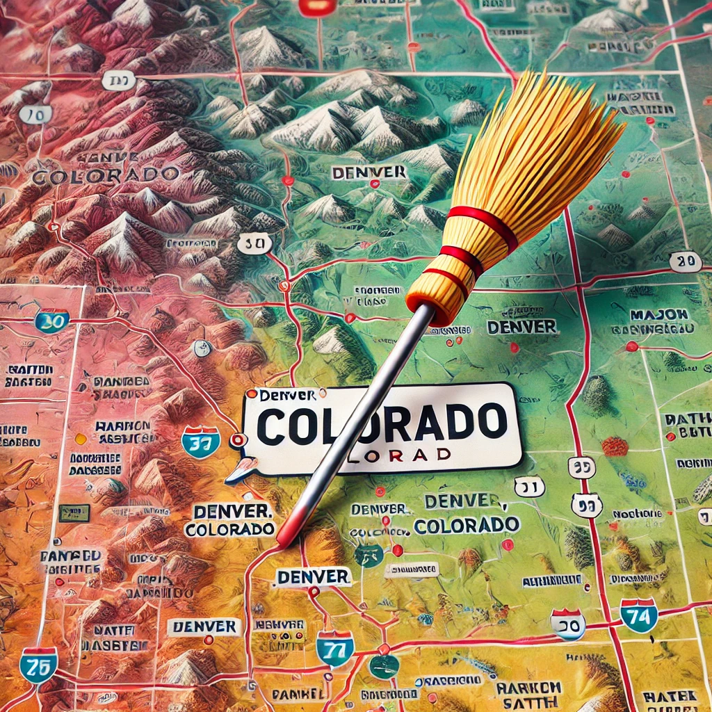 Colorado map highlighting service areas covered by Roochii Cleaning, your trusted Colorado cleaning company