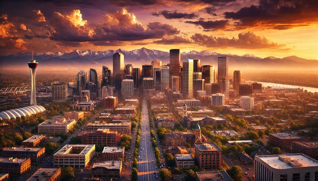denver city with many tall buildings and mountains in the background