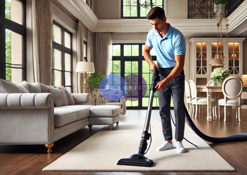 roochii cleaning carpet cleaning technician cleaning carpet in home with power carpet cleaning machine