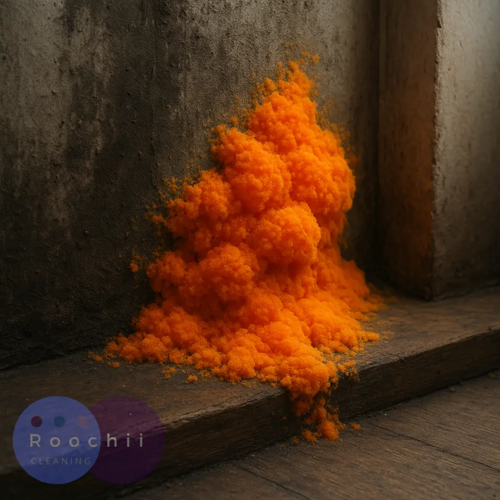 Top 7 Orange Mold Health Risks That May Be Hiding in Your Home 2 Close-up of bright orange mold growth on wood and wall illustrating orange mold health risks