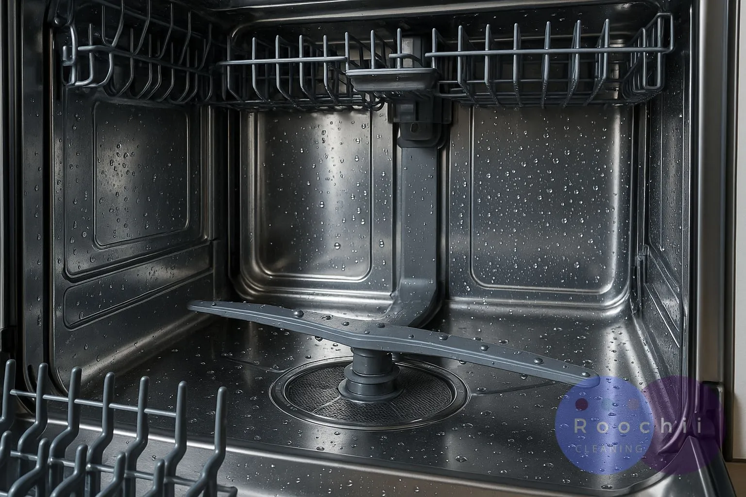 How to Get Rid of Pink Mold in Dishwasher: 10 Game-Changing Tips 1 Close-up of a clean stainless steel dishwasher interior after removing pink mold in dishwasher