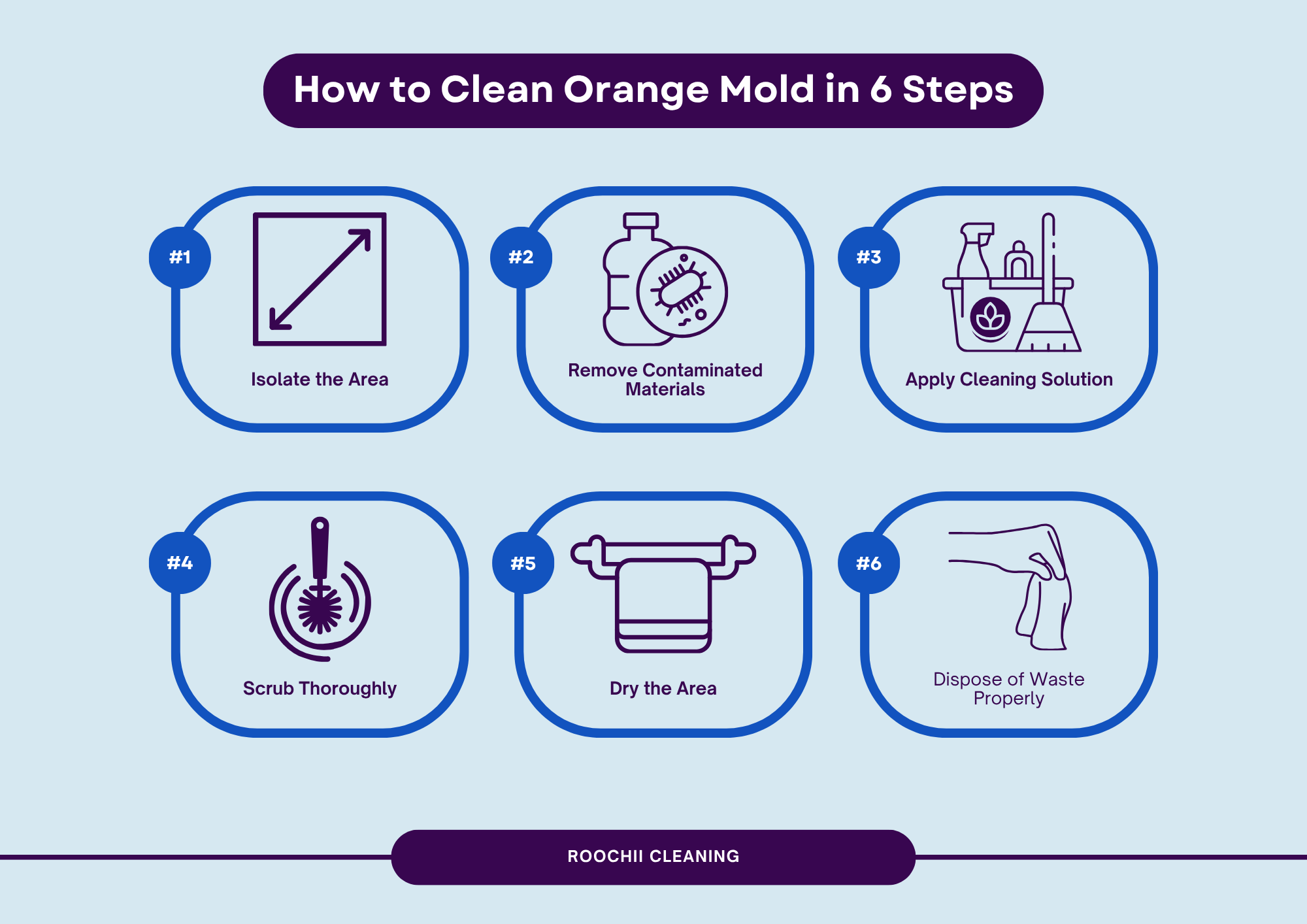 How to Clean Orange Mold Fast: A Step-by-Step Guide 3 Infographic outlining 6 clear steps on how to clean orange mold from surfaces