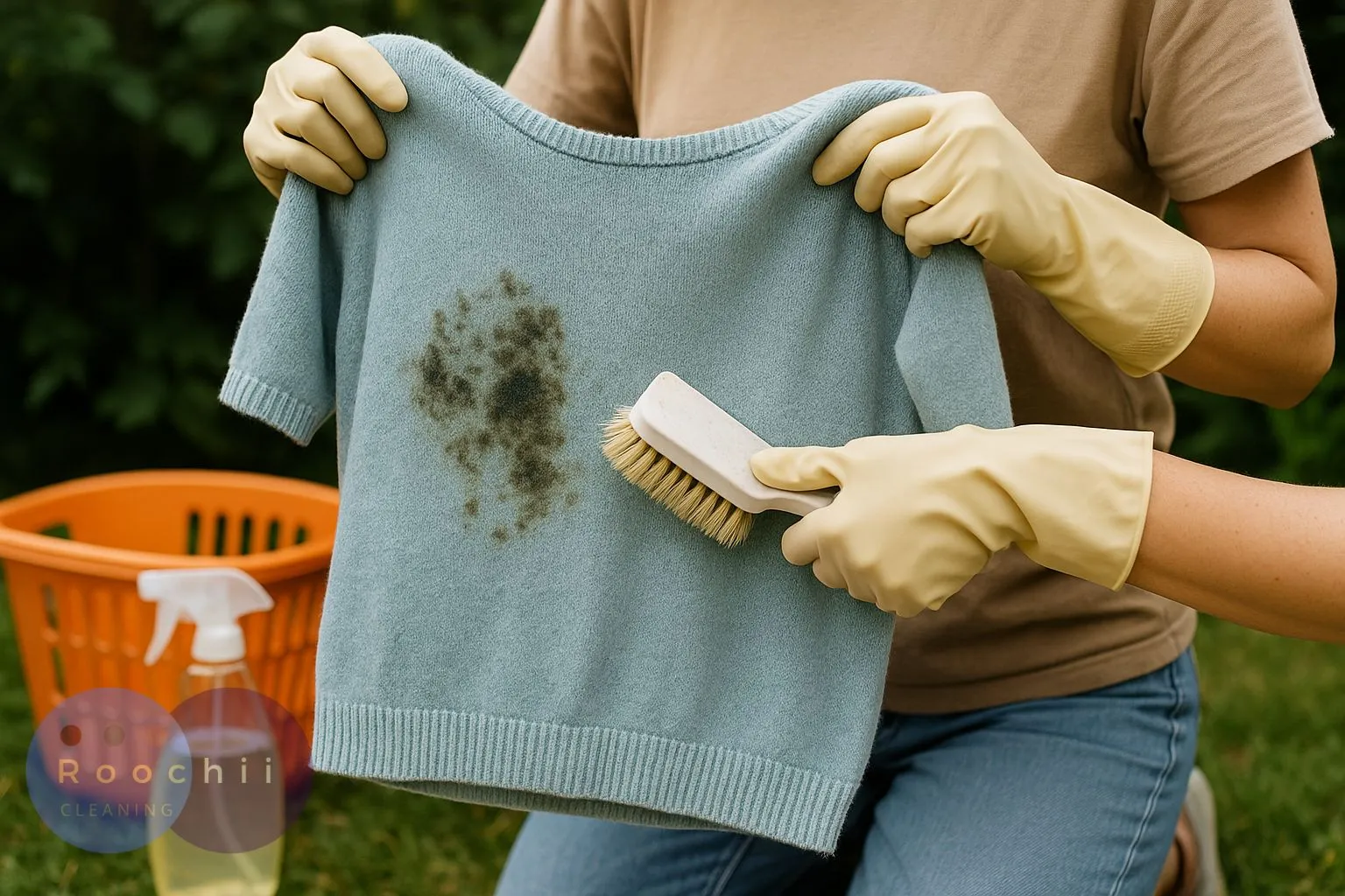 How to Clean Mold: A Comprehensive Guide to Mold Cleaning Methods 8 How to clean mold from fabric – scrubbing black mold from a sweater with a brush.