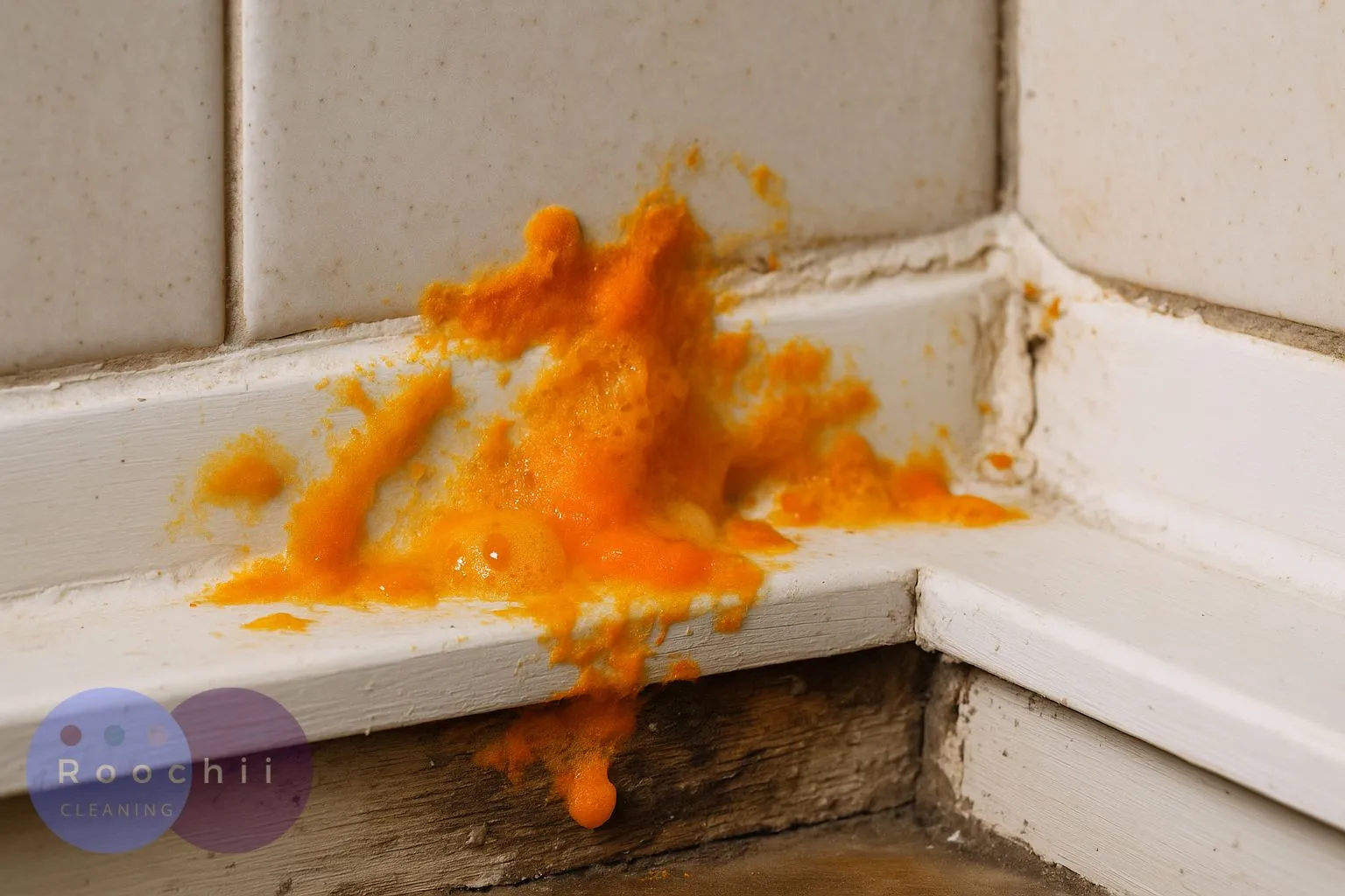 How to Clean Mold: A Comprehensive Guide to Mold Cleaning Methods 20 How to clean mold on surfaces – bright orange mold growing along bathroom baseboards.