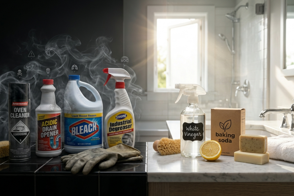 Which Cleaning Products Are Toxic? 7 Common Household Risks Explained 41 which cleaning products are toxic comparison showing harmful cleaners like bleach and oven cleaner versus safe alternatives like vinegar and baking soda