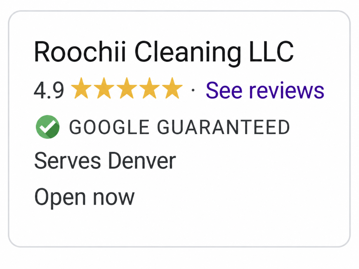 Roochii Cleaning Google Guaranteed badge in Denver