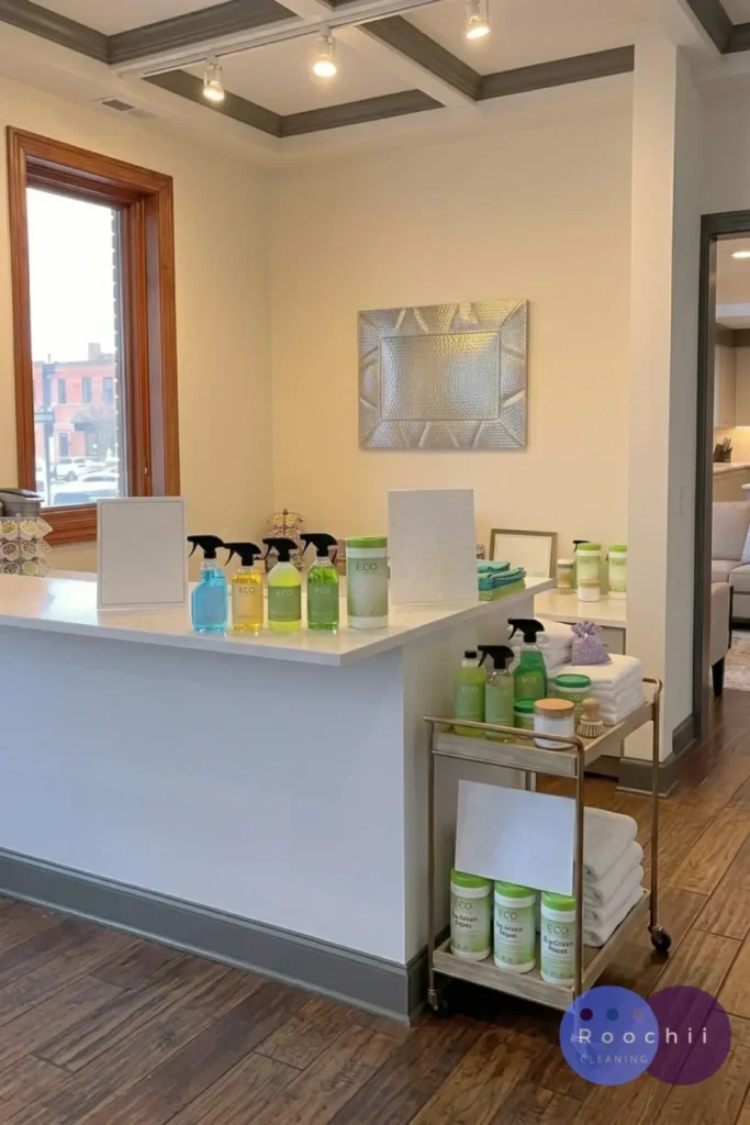 Eco-friendly cleaning supplies prepared for best Airbnb cleaning services Denver vacation rental turnover cleaning