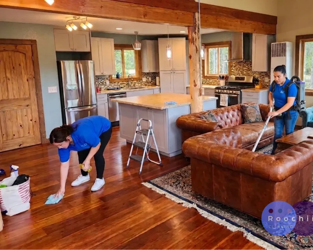Cleaning team cleaning Colorado wooden home.